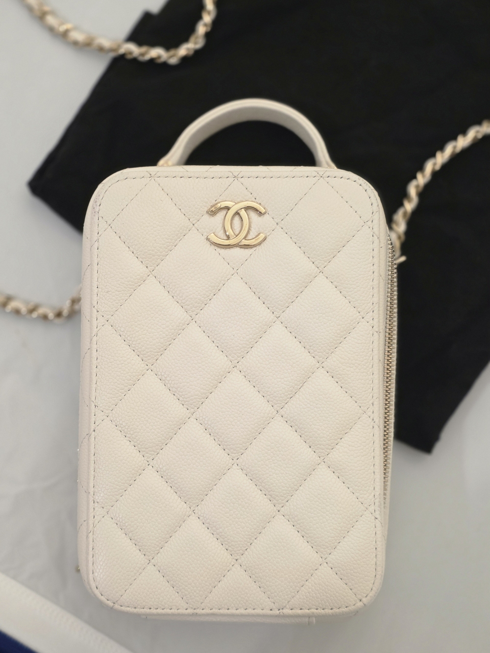 Chanel Quilted Caviar Leather Vanity Crossbody Bag in Cream with Gold Hardware